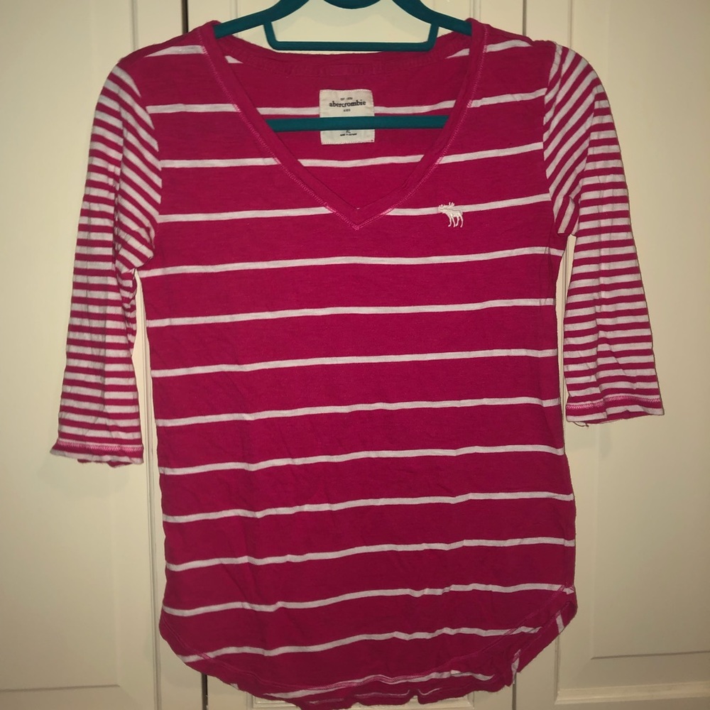 Pink striped quarter length t-shirt